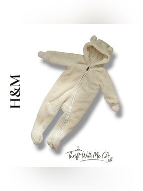 H&M | milky demi-season jumpsuit with ears 6-9M